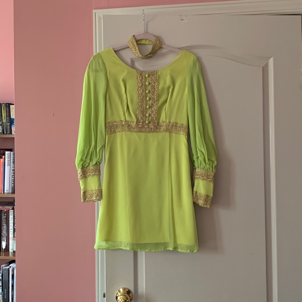 Vintage 1960s Lime green chiffon Go Go dress